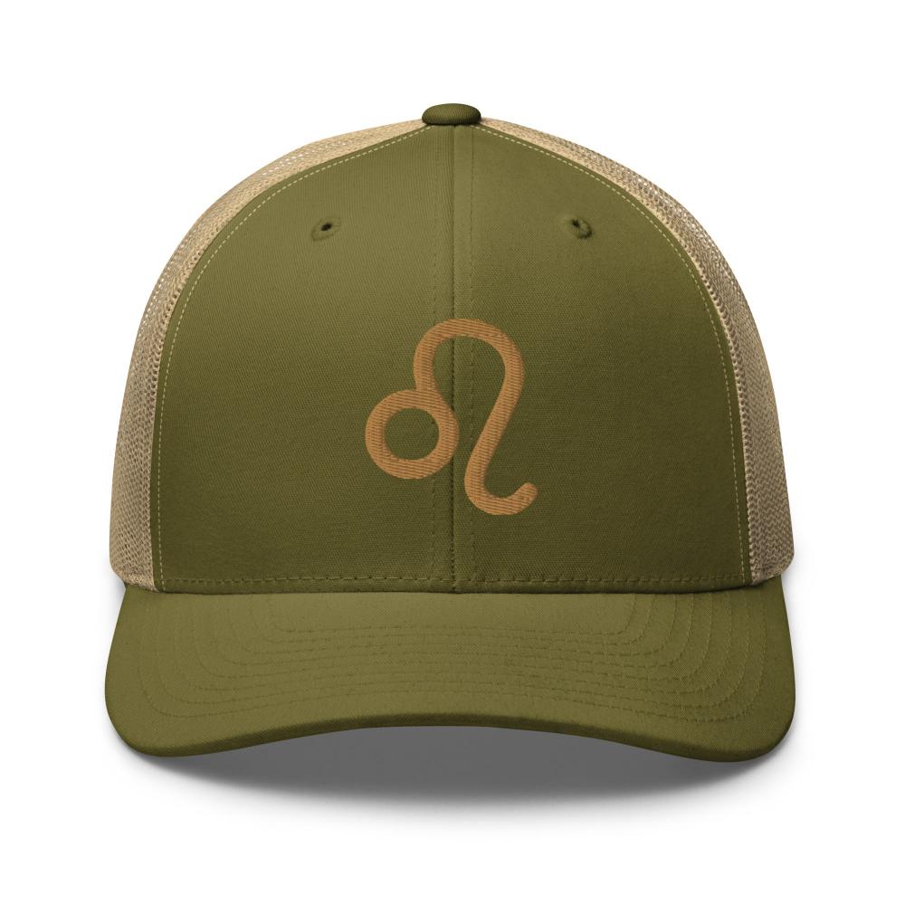 Gemini Zodiac Embroidered Curved Bill Trucker Hat - Moss/Khaki Color - https://ascensionemporium.net