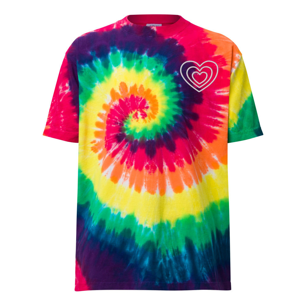 Triple Hearts Oversized Embroidered Tie-Dye T-Shirt - https://ascensionemporium.net