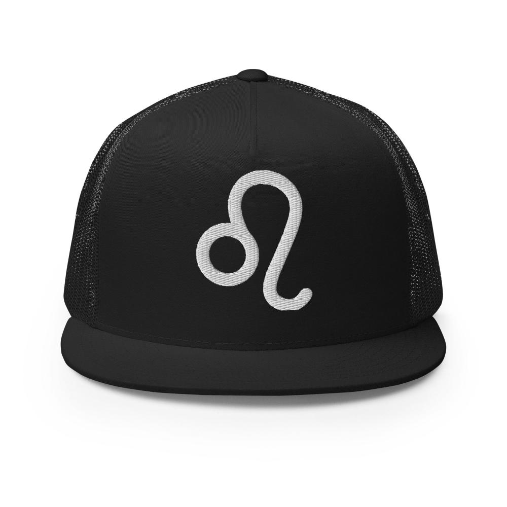 Leo Zodiac Embroidered Flat Bill Trucker Hat - Black Color - https://ascensionemporium.net