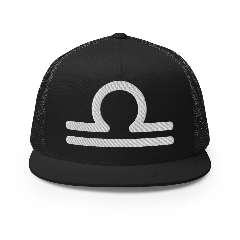 Libra Zodiac Embroidered Flat Bill Trucker Hat - Black Color - https://ascensionemporium.net