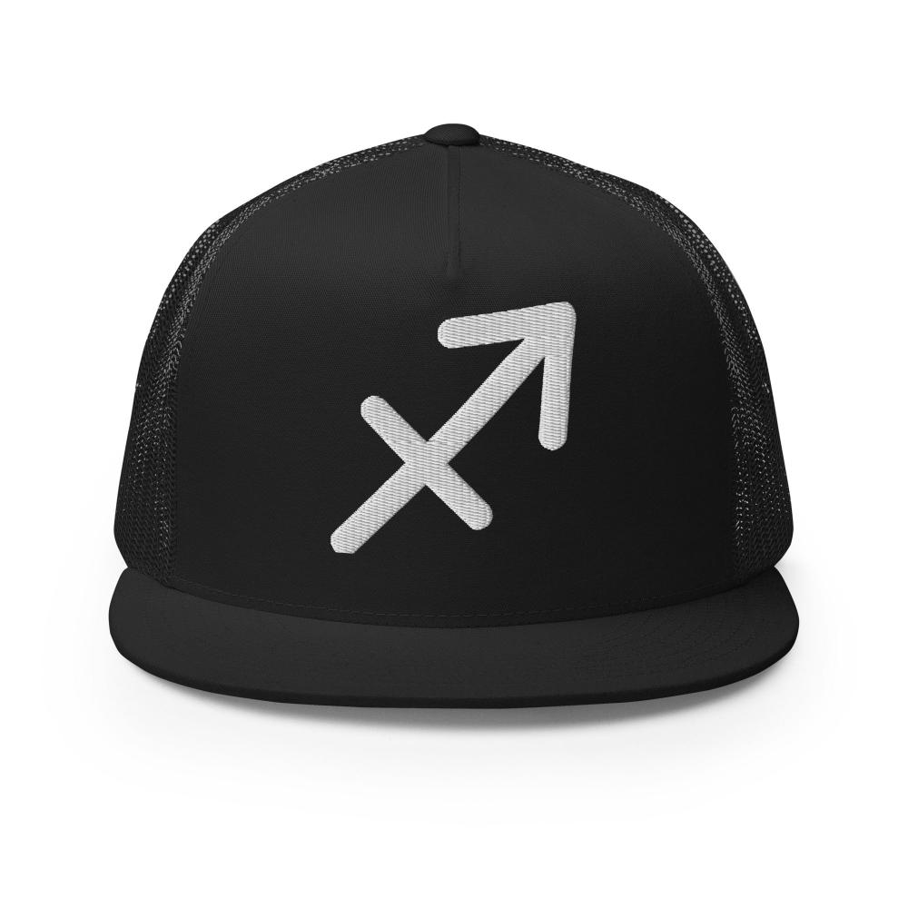 Sagittarius Zodiac Embroidered Flat Bill Trucker Hat - Black Color - https://ascensionemporium.net