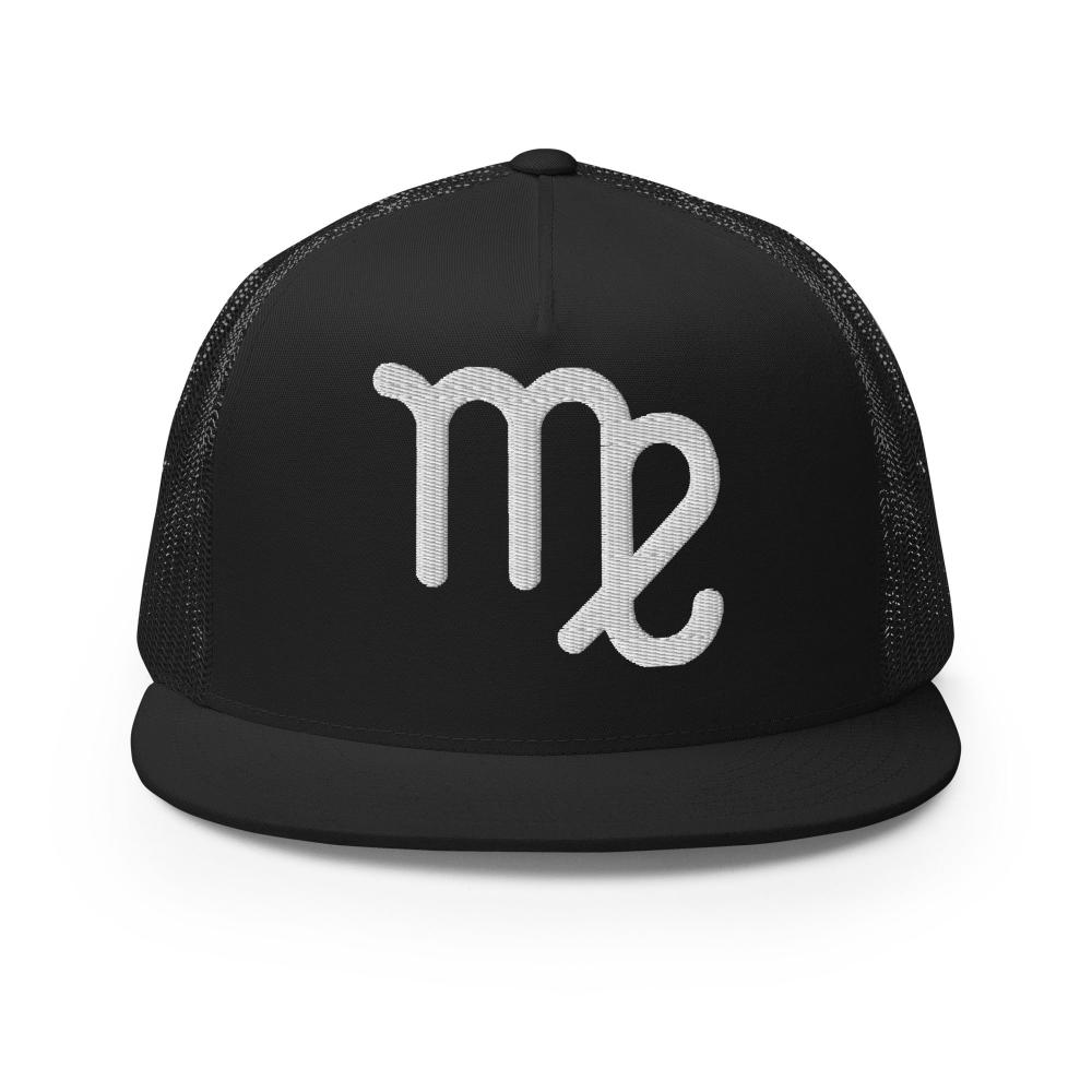 Virgo Zodiac Embroidered Flat Bill Trucker Hat - Black Color - https://ascensionemporium.net