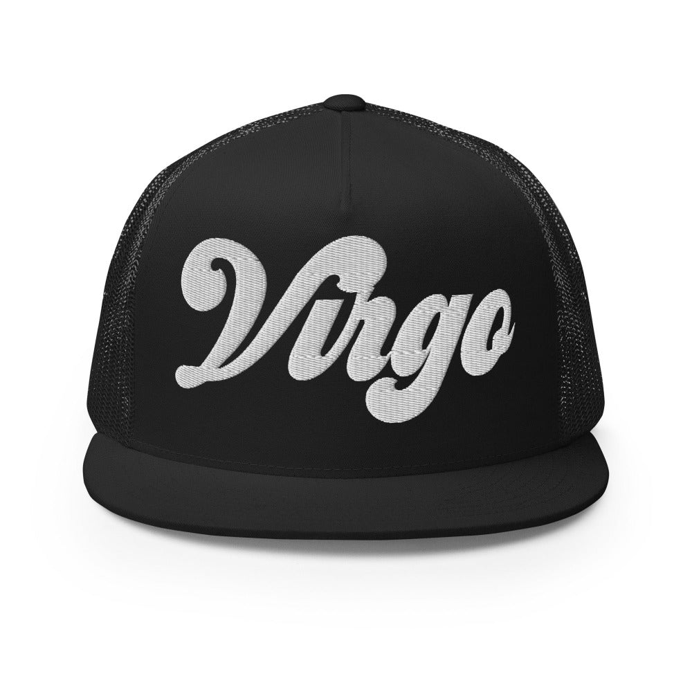 Virgo Zodiac Embroidered Flat Bill Trucker Hat - Black Color - https://ascensionemporium.net