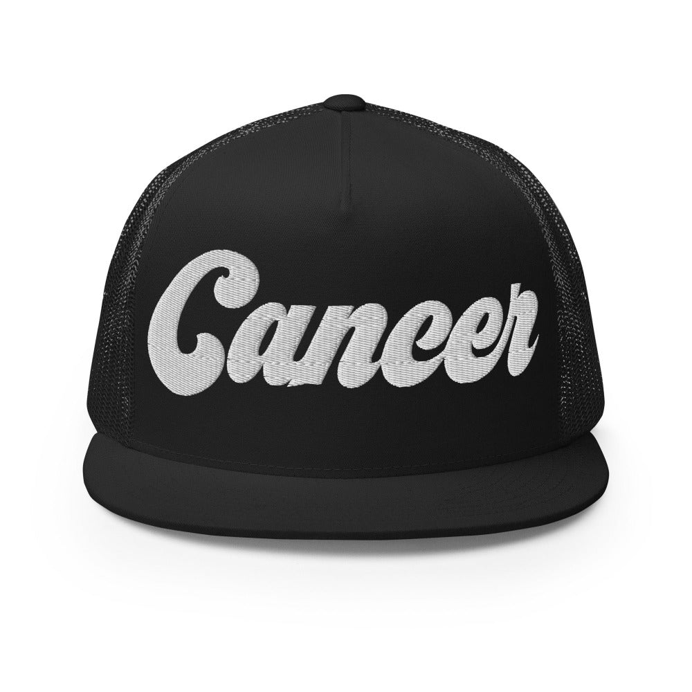 Cancer Zodiac Embroidered Flat Bill Trucker Hat - Black Color - https://ascensionemporium.net