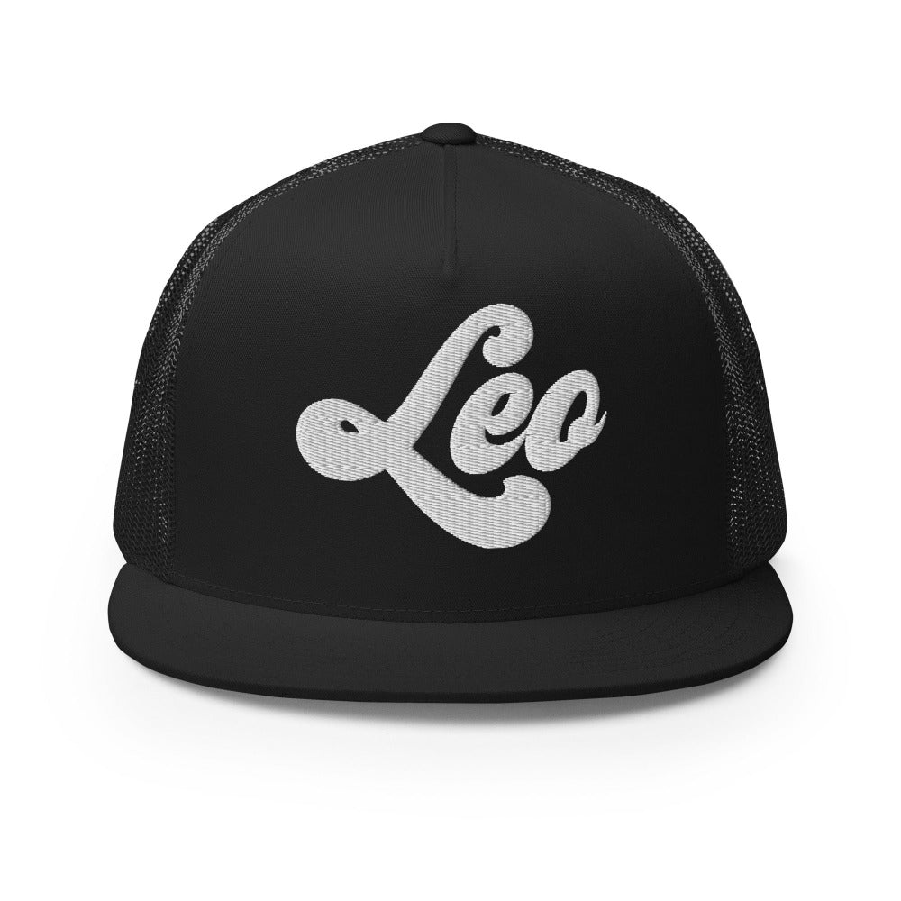 Leo Zodiac Embroidered Flat Bill Trucker Hat - Black Color - https://ascensionemporium.net