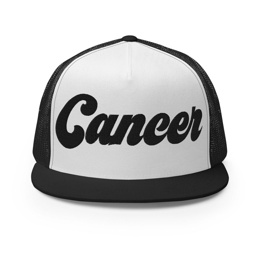 Cancer Zodiac Embroidered Flat Bill Trucker Hat - Black/White/Black Color - https://ascensionemporium.net
