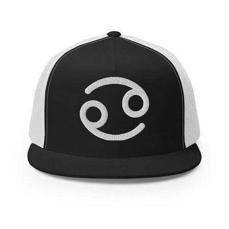 Cancer Zodiac Embroidered Flat Bill Trucker Hat - Black/White Color - https://ascensionemporium.net