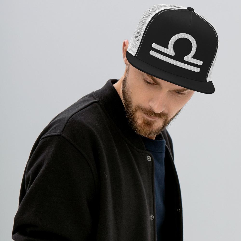 Libra Zodiac Embroidered Flat Bill Trucker Hat - Black/White Color - https://ascensionemporium.net