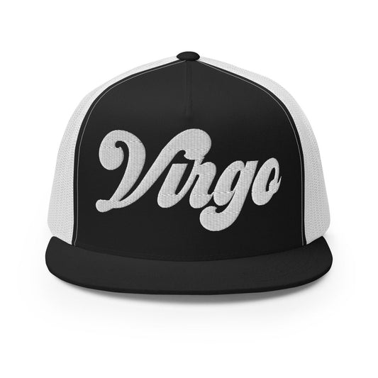 Virgo Zodiac Embroidered Flat Bill Trucker Hat - Black/White Color - https://ascensionemporium.net