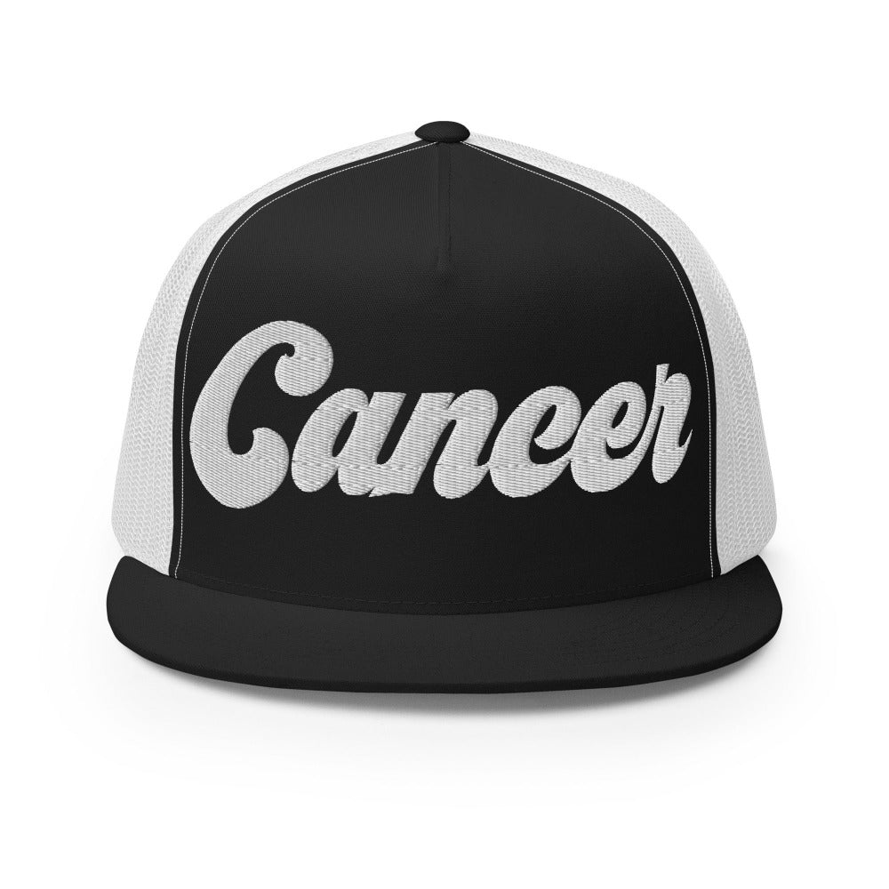 Cancer Zodiac Embroidered Flat Bill Trucker Hat - Black/White Color - https://ascensionemporium.net