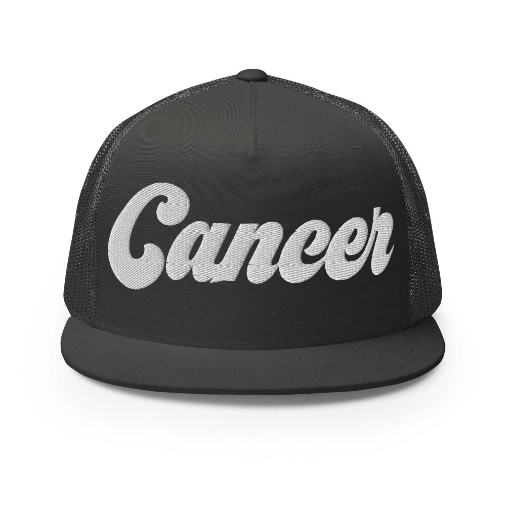 Cancer Zodiac Embroidered Flat Bill Trucker Hat - Charcoal Color - https://ascensionemporium.net
