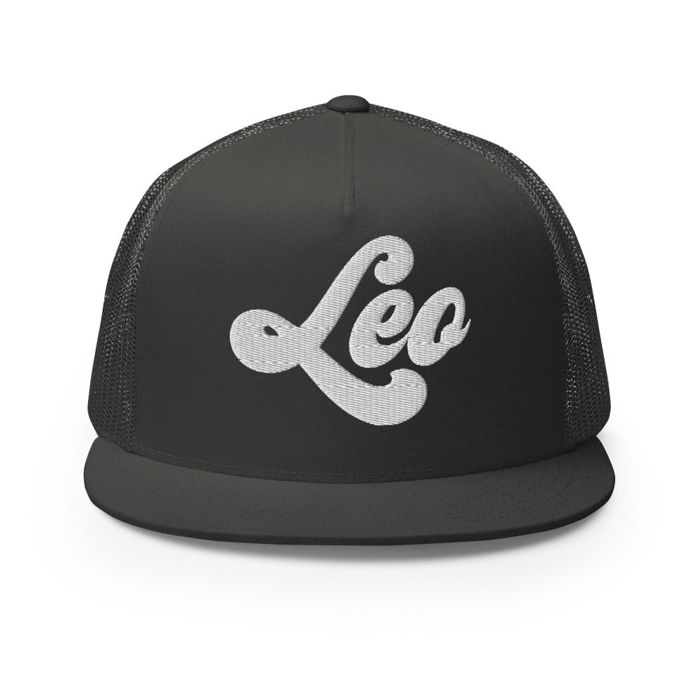 Leo Zodiac Embroidered Flat Bill Trucker Hat - Charcoal Color - https://ascensionemporium.net
