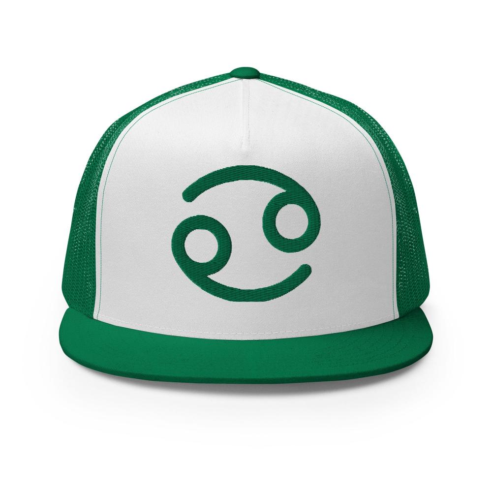 Cancer Zodiac Embroidered Flat Bill Trucker Hat - Green/White/Green Color - https://ascensionemporium.net