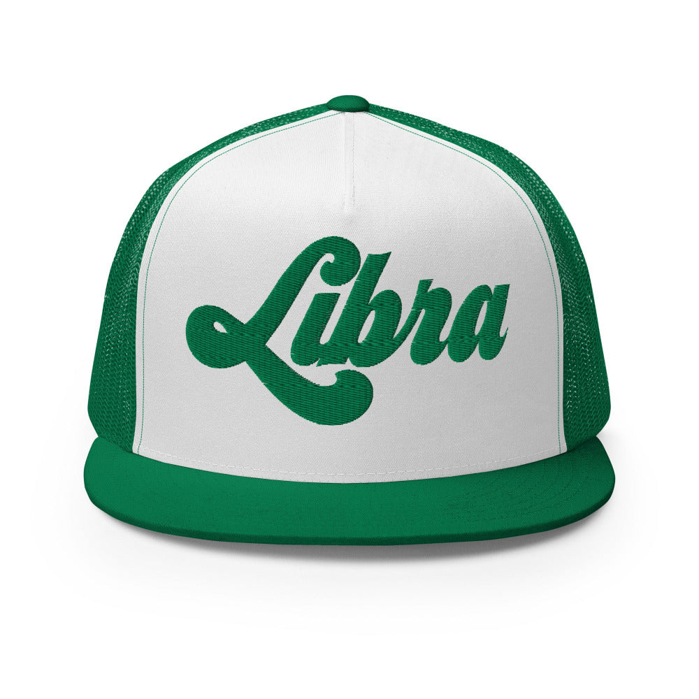 Libra Zodiac Embroidered Flat Bill Trucker Hat - Kelly/White/Kelly Color - https://ascensionemporium.net