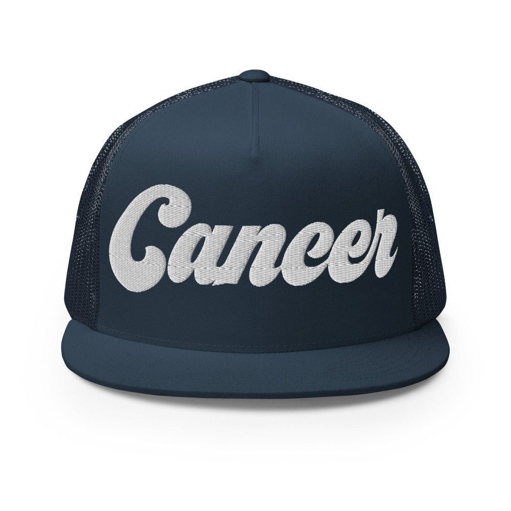 Cancer Zodiac Embroidered Flat Bill Trucker Hat - Navy Color - https://ascensionemporium.net