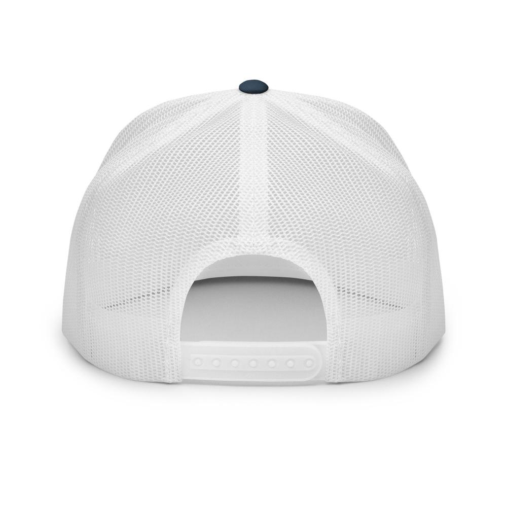 Aries Zodiac Embroidered Flat Bill Trucker Hat - Navy/White Color - https://ascensionemporium.net