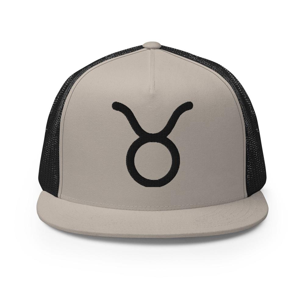 Taurus Zodiac Embroidered Flat Bill Trucker Hat - Silver/Black Color - https://ascensionemporium.net