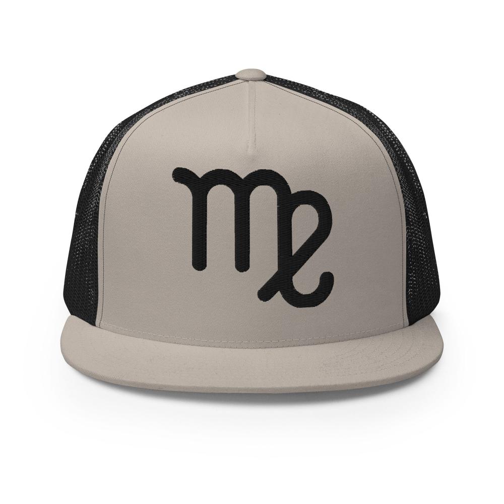 Virgo Zodiac Embroidered Flat Bill Trucker Hat - Silver/Black Color - https://ascensionemporium.net