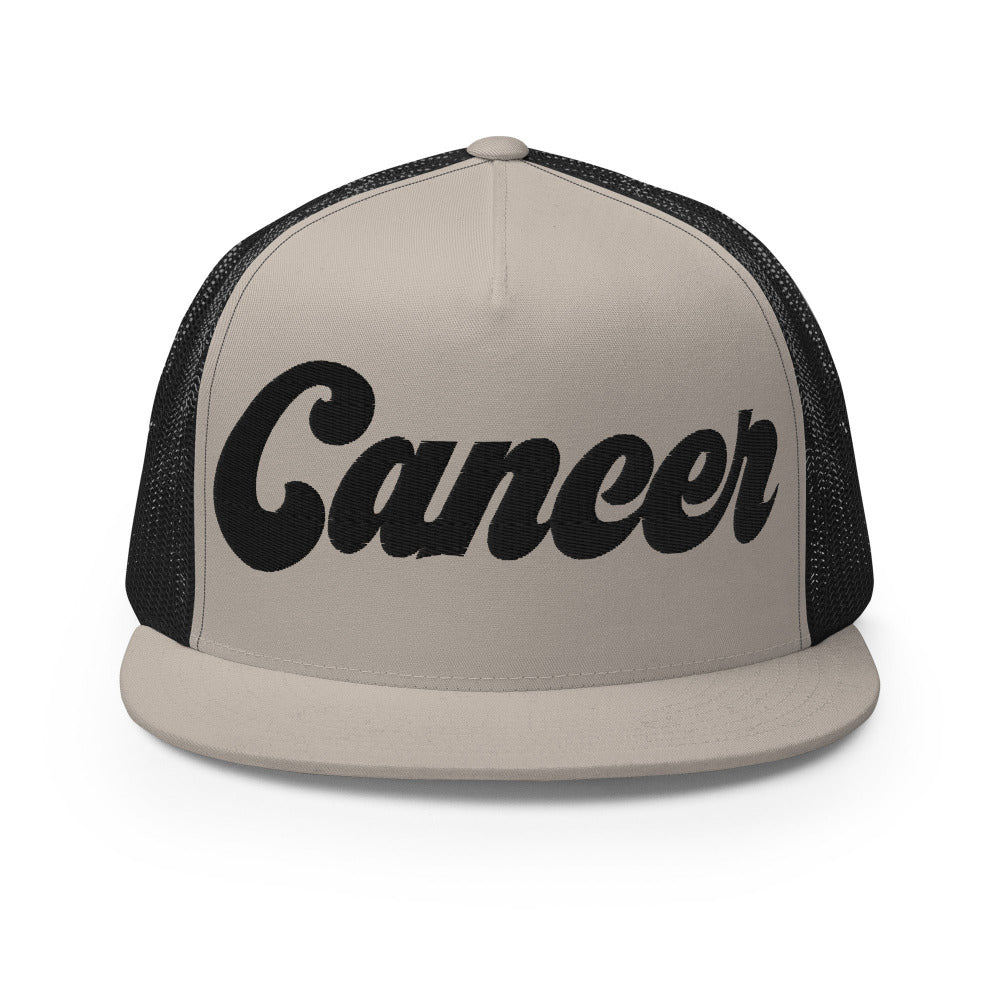 Cancer Zodiac Embroidered Flat Bill Trucker Hat - Silver/Black Color - https://ascensionemporium.net