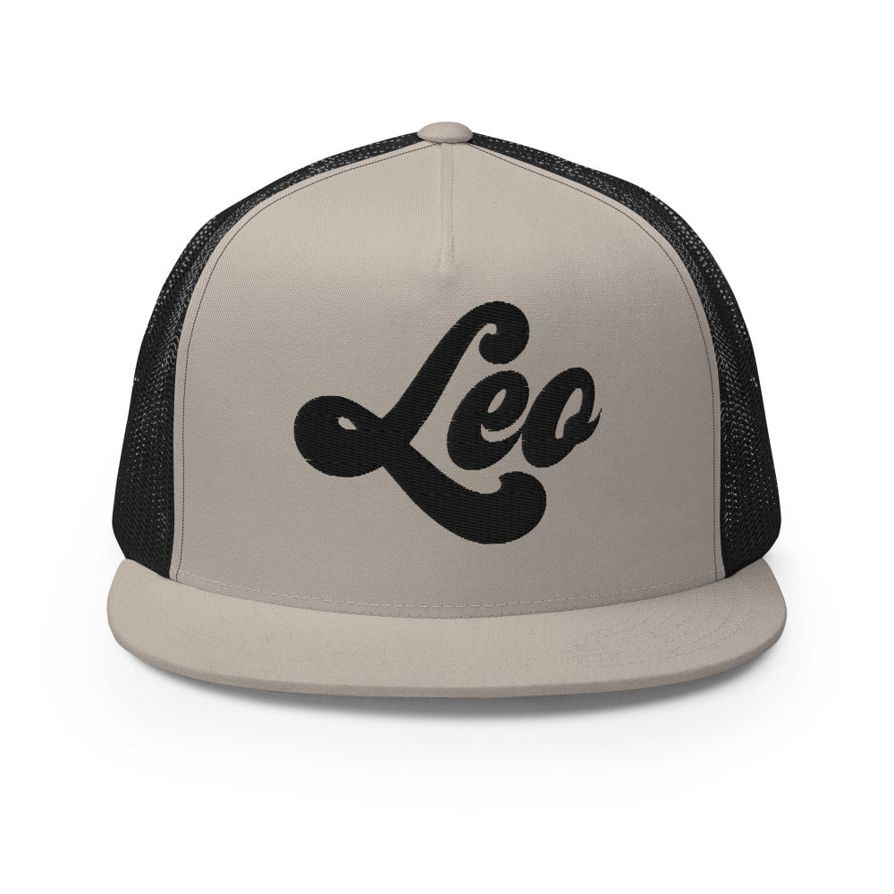Leo Zodiac Embroidered Flat Bill Trucker Hat - Silver/Black Color - https://ascensionemporium.net