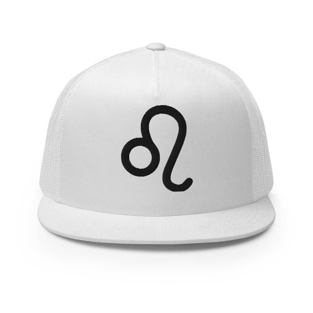 Leo Zodiac Embroidered Flat Bill Trucker Hat - White  Color - https://ascensionemporium.net