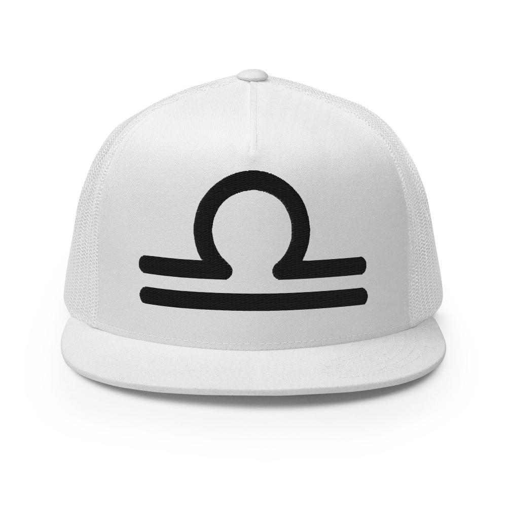 Libra Zodiac Embroidered Flat Bill Trucker Hat - White Color - https://ascensionemporium.net