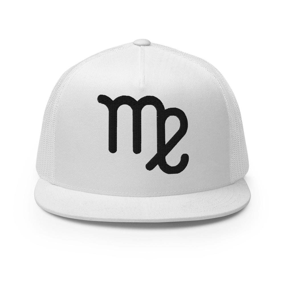 Virgo Zodiac Embroidered Flat Bill Trucker Hat - White Color - https://ascensionemporium.net