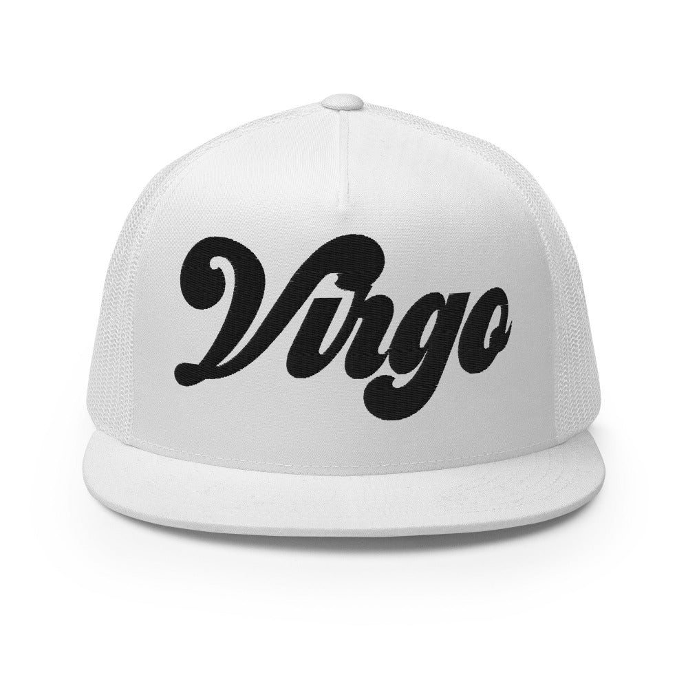 Virgo Zodiac Embroidered Flat Bill Trucker Hat - White Color - https://ascensionemporium.net