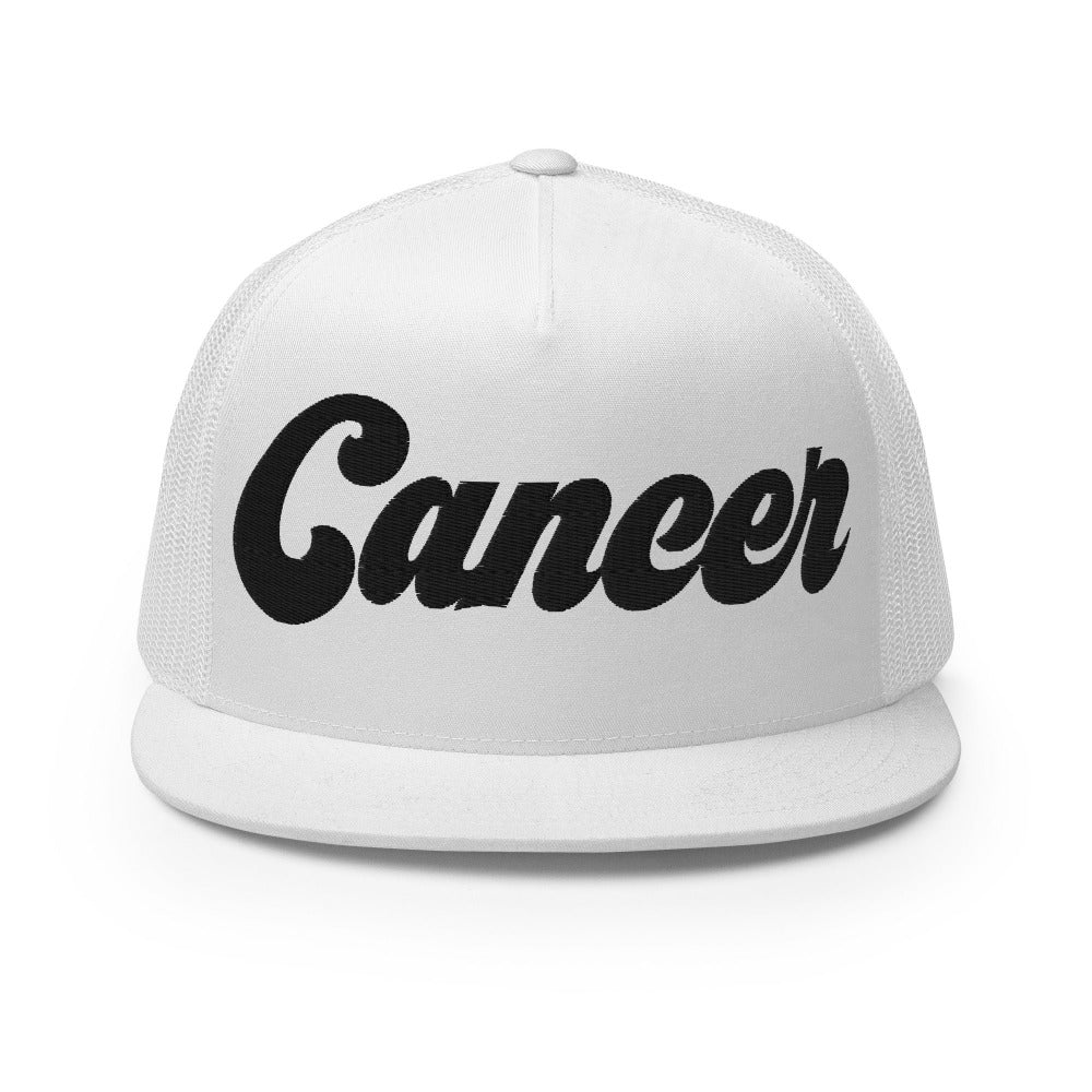 Cancer Zodiac Embroidered Flat Bill Trucker Hat - White Color - https://ascensionemporium.net