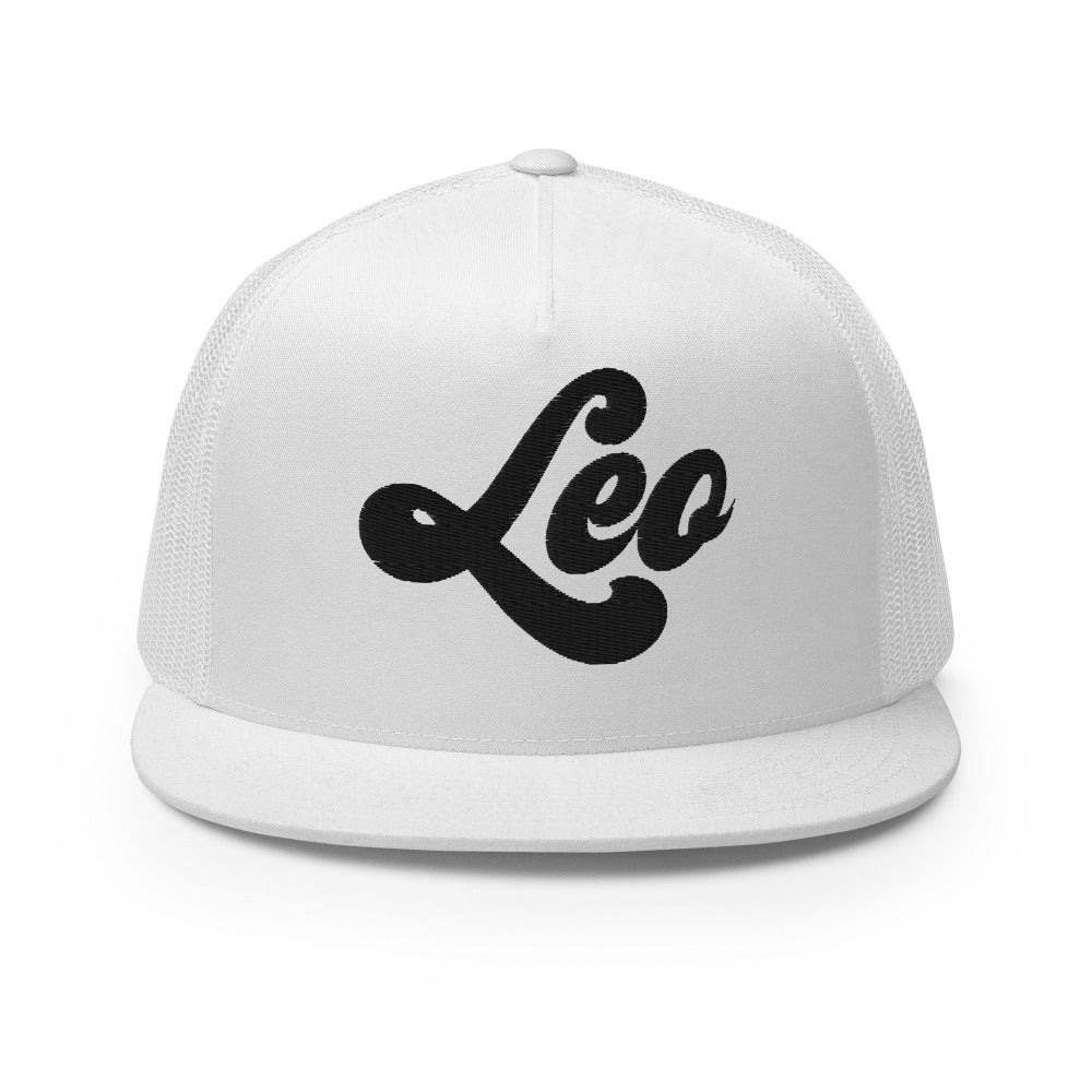 Leo Zodiac Embroidered Flat Bill Trucker Hat - White  Color - https://ascensionemporium.net