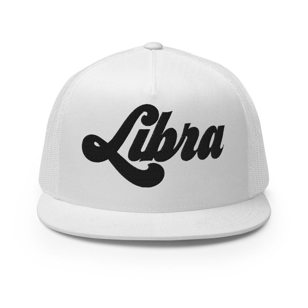 Libra Zodiac Embroidered Flat Bill Trucker Hat - White Color - https://ascensionemporium.net