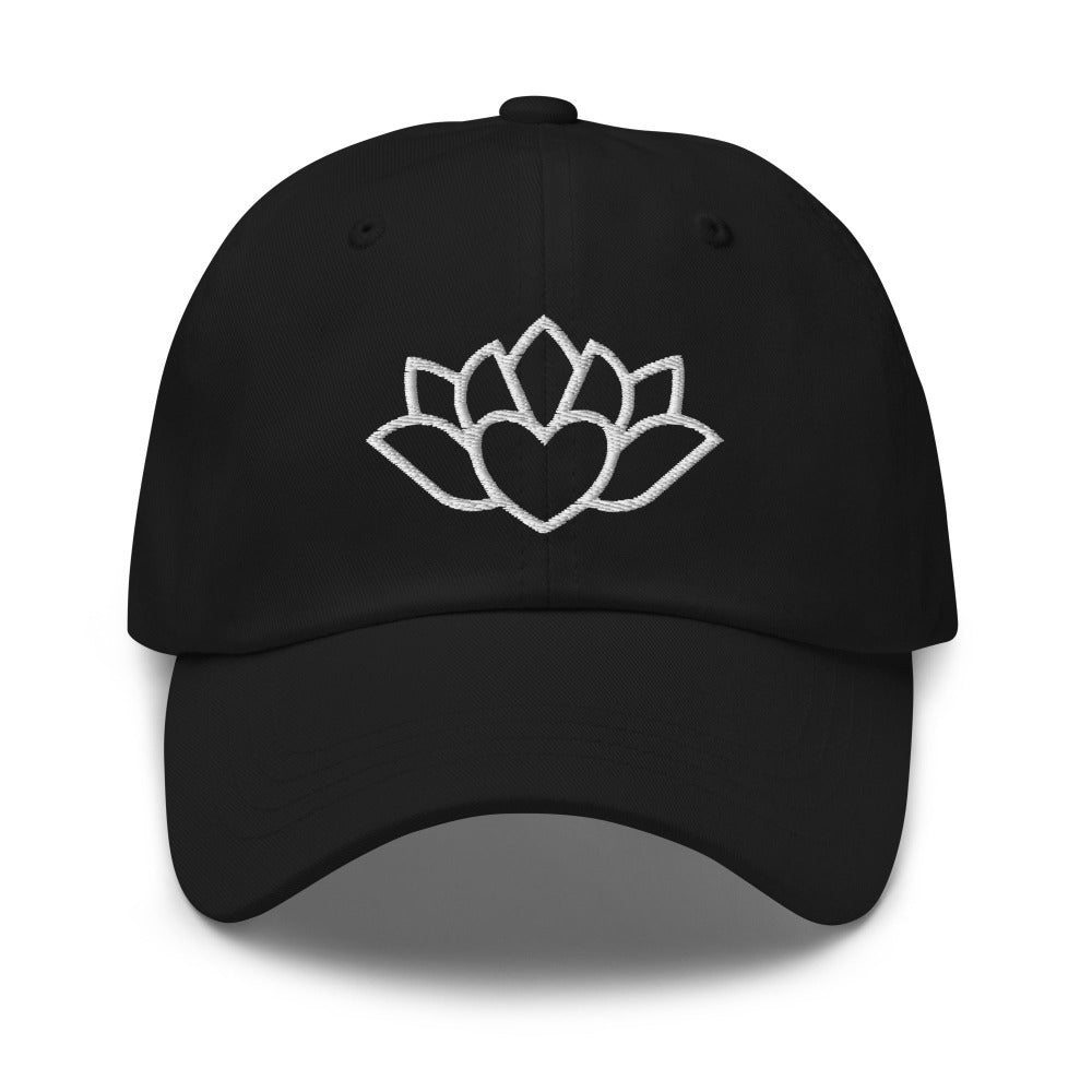 Breathe Lotus Flower Embroidered Cap - Black Color - https://ascensionemporium.net