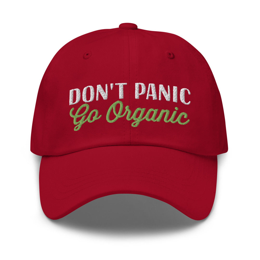 Don't Panic Go Organic Embroidered Cap - Cranberry Color - https://ascensionemporium.net 