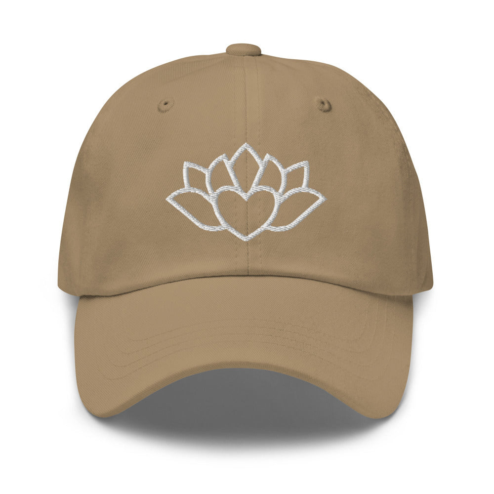 Namaste Lotus Flower Embroidered Cap - Khaki Color - https://ascensionemporium.net