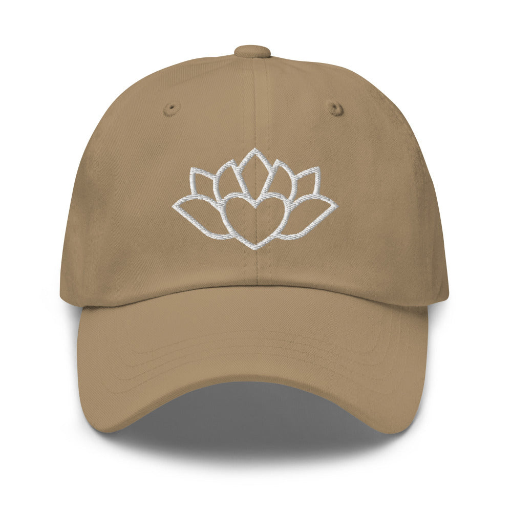 Breathe Lotus Flower Embroidered Cap - Khaki Color - https://ascensionemporium.net