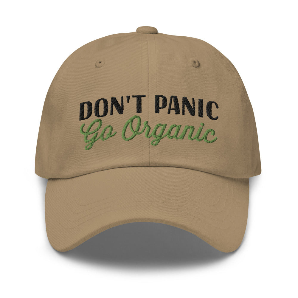 Don't Panic Go Organic Embroidered Cap - Khaki Color - https://ascensionemporium.net 