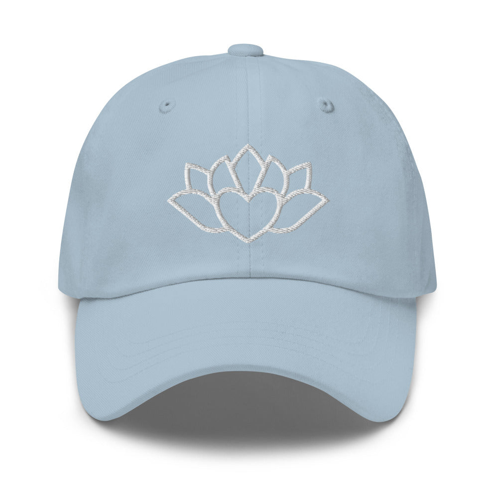 Namaste Lotus Flower Embroidered Cap - Light Blue Color - https://ascensionemporium.net