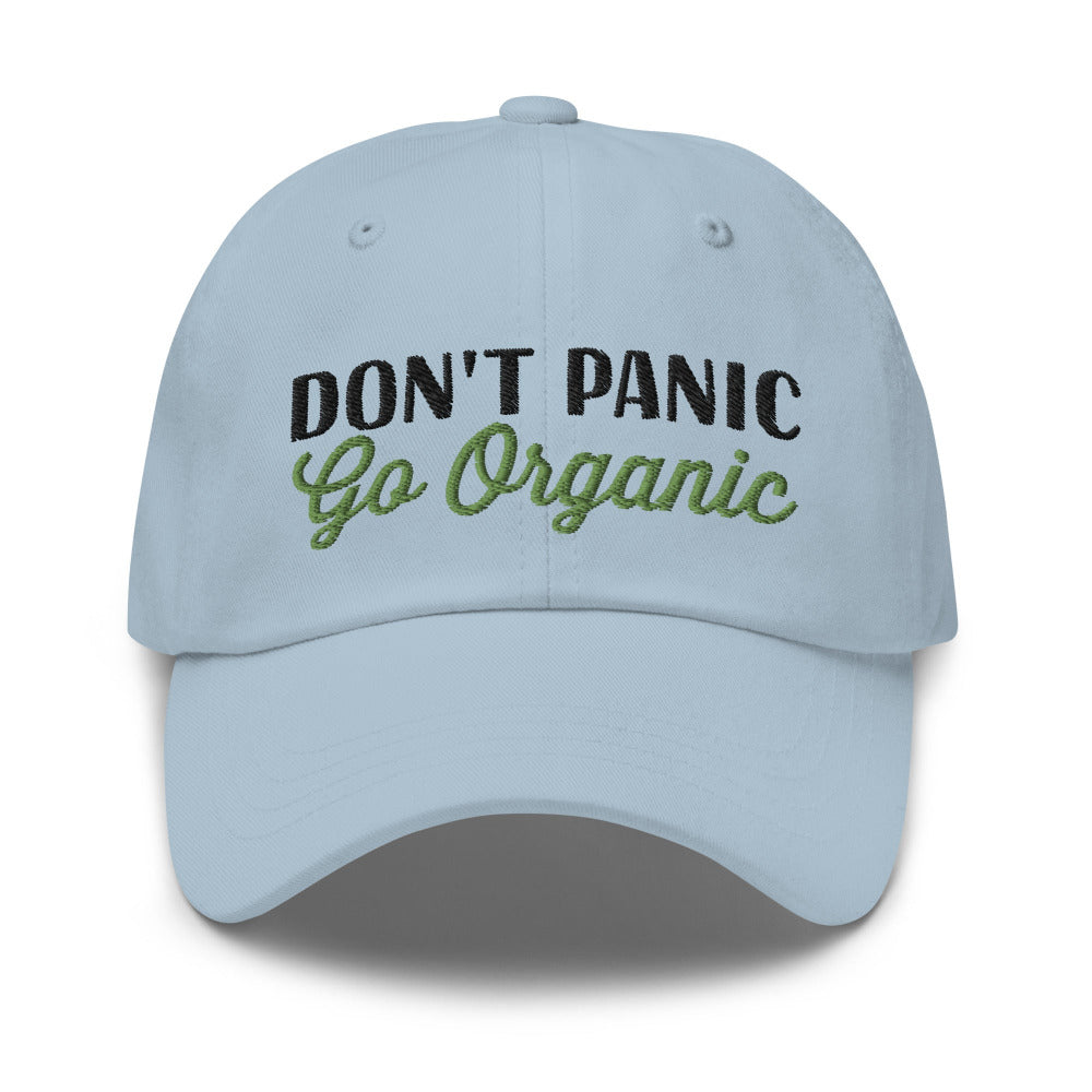 Don't Panic Go Organic Embroidered Cap - Light Blue Color - https://ascensionemporium.net 