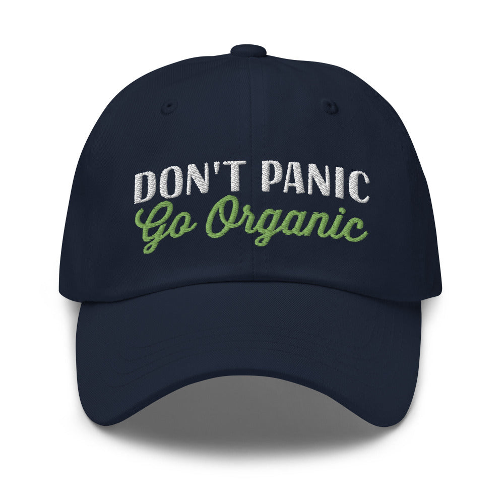 Don't Panic Go Organic Embroidered Cap - Navy Color - https://ascensionemporium.net 