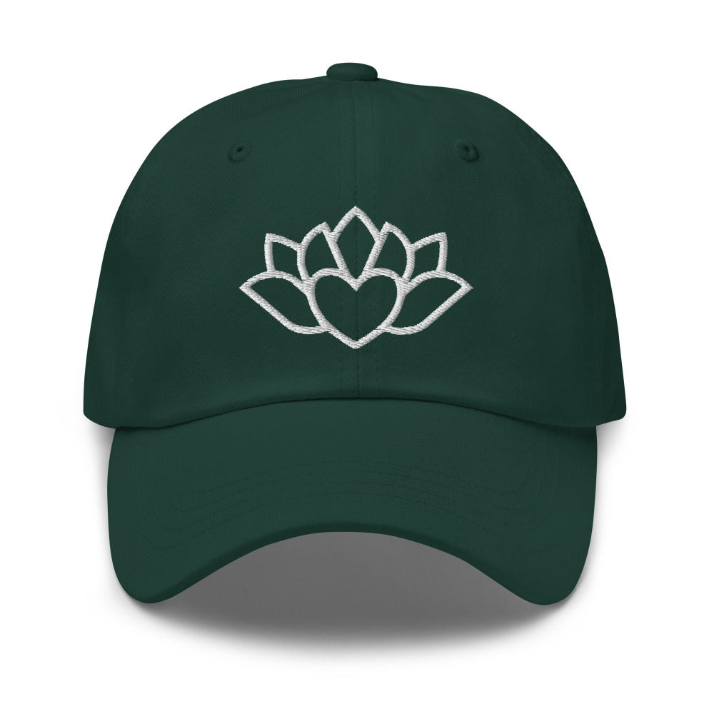 Namaste Lotus Flower Embroidered Cap - Spruce Color - https://ascensionemporium.net