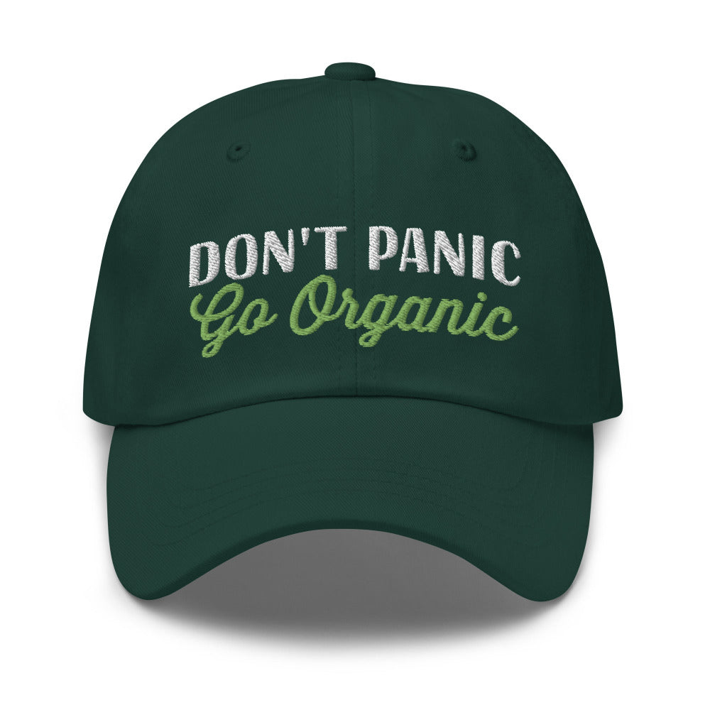 Don't Panic Go Organic Embroidered Cap - Spruce Color - https://ascensionemporium.net 