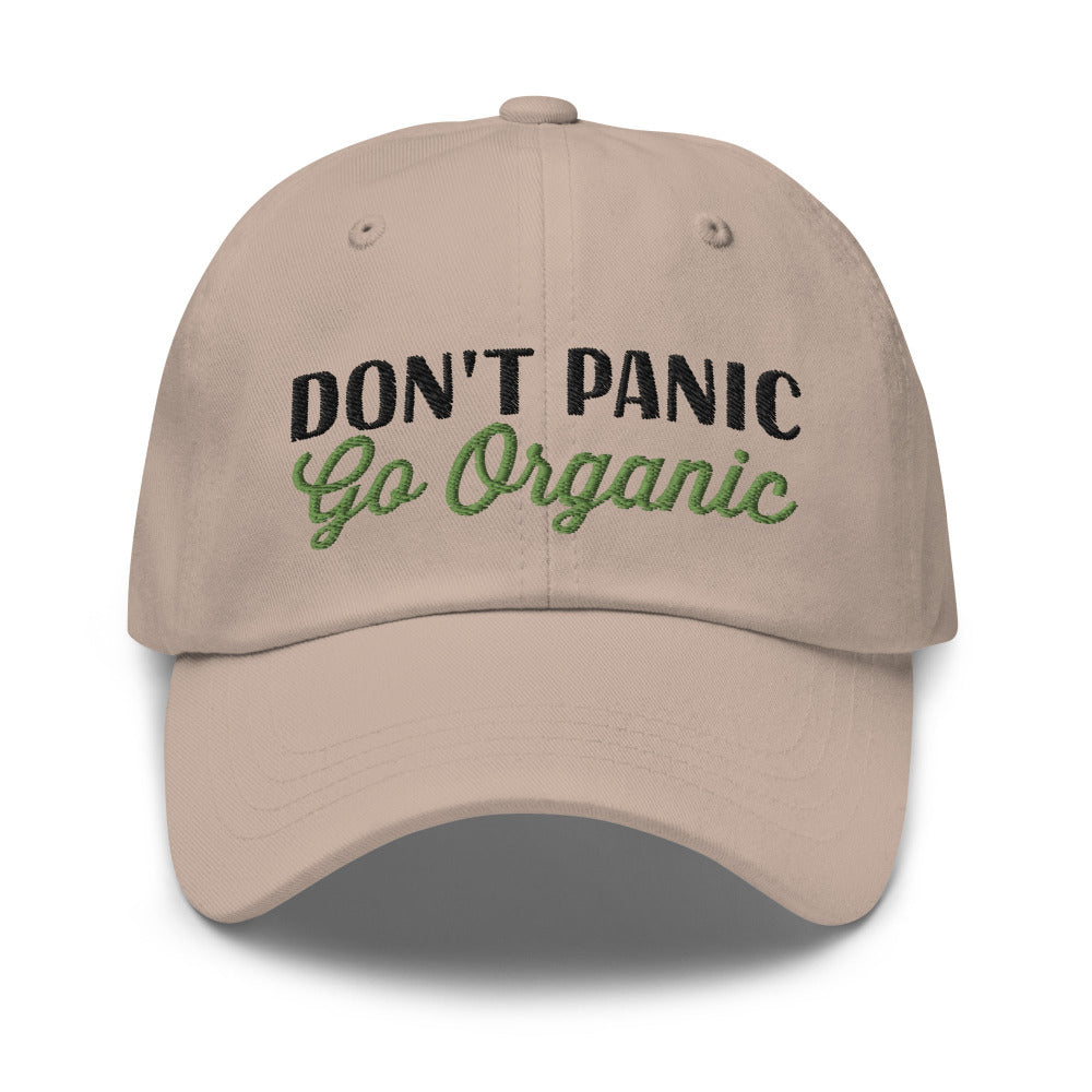 Don't Panic Go Organic Embroidered Cap - Stone Color - https://ascensionemporium.net 