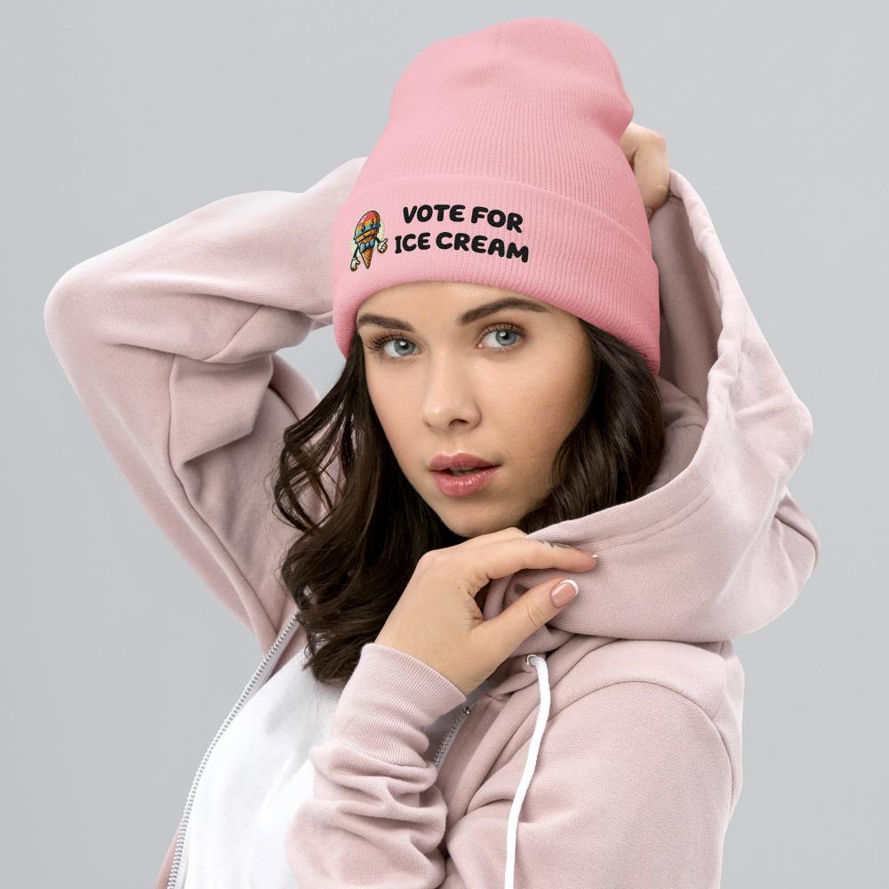 Vote For Ice Cream Cuffed Beanie - Baby Pink Color - https://ascensionemporium.net