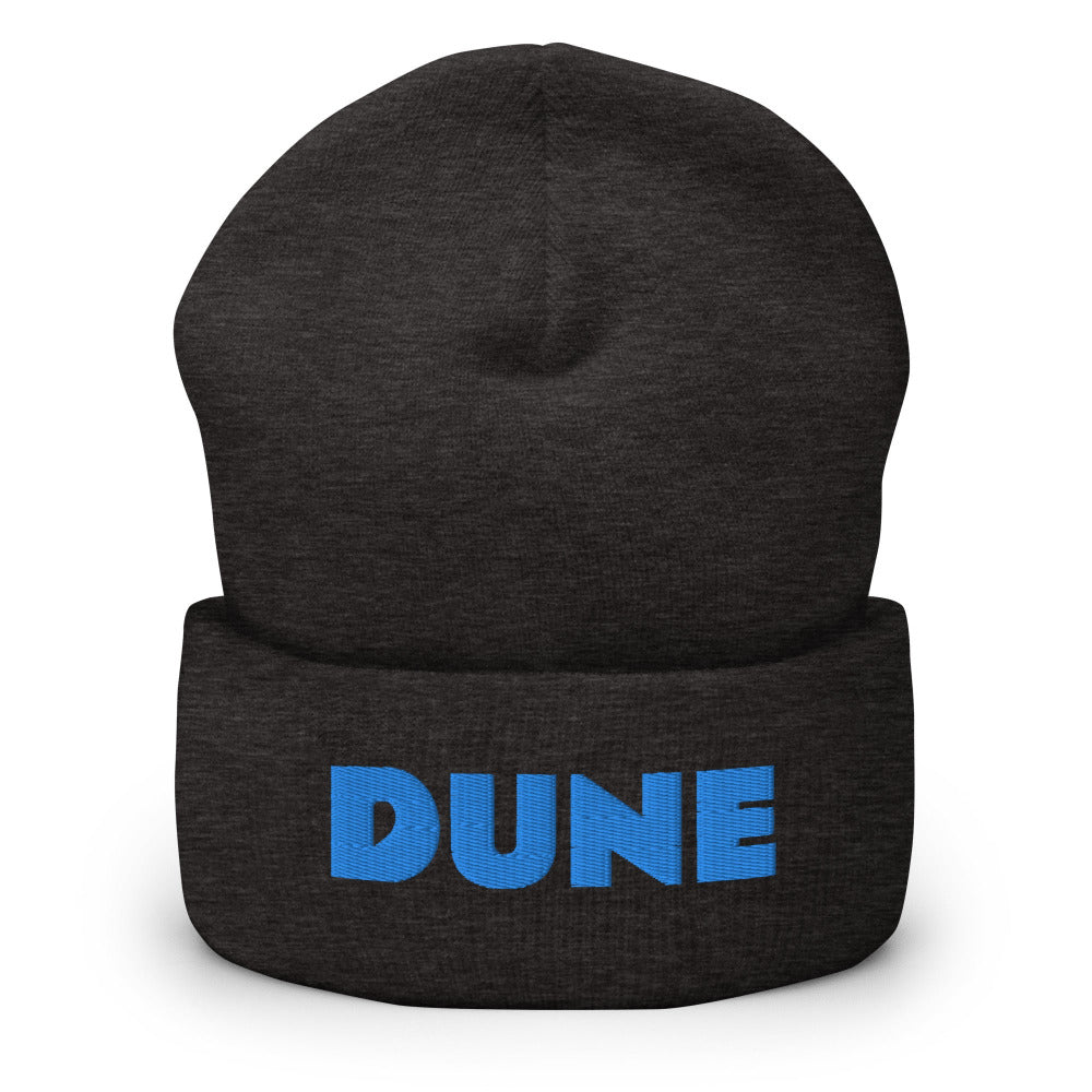 Dune Cuffed Beanie with Blue Stitch Embroidery - Dark Grey