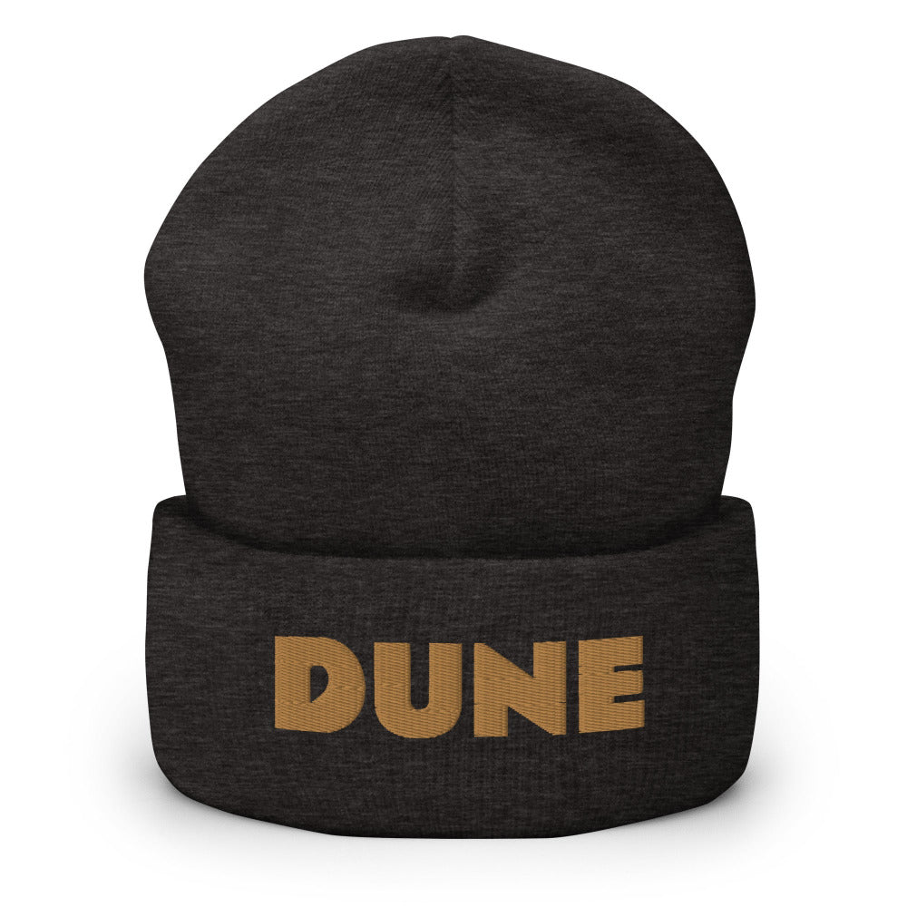 Dune Cuffed Beanie with Blue Stitch Embroidery - Dark Grey