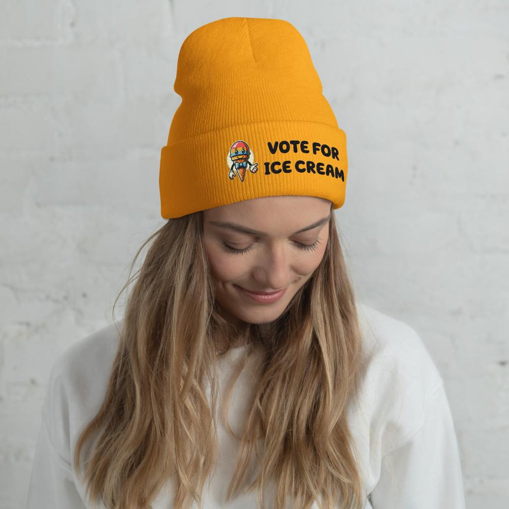 Vote For Ice Cream Cuffed Beanie - Gold Color - https://ascensionemporium.net