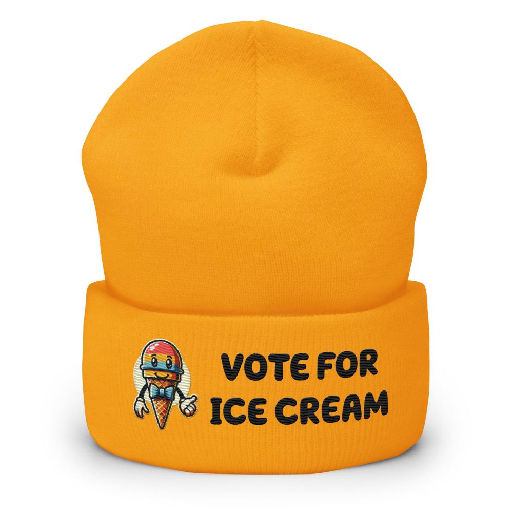 Vote For Ice Cream Cuffed Beanie - Gold Color - https://ascensionemporium.net