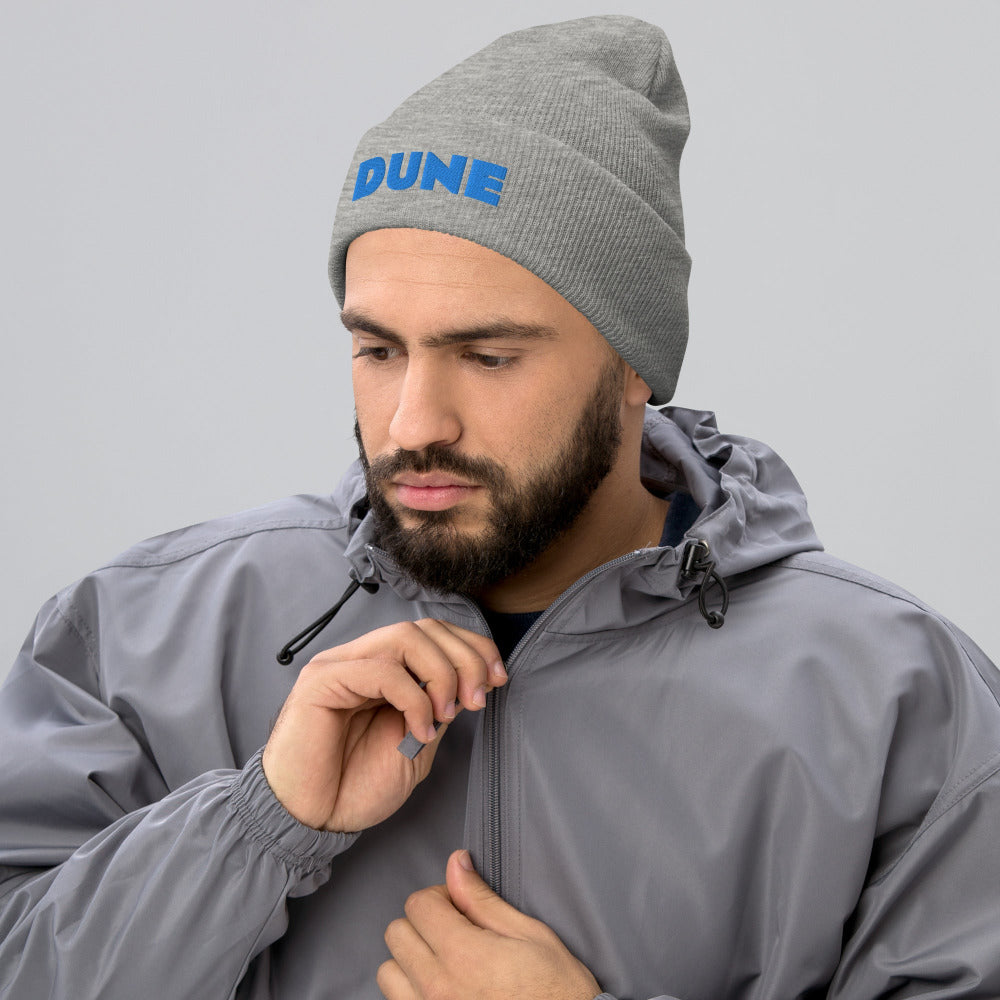 Dune Cuffed Beanie with Blue Stitch Embroidery - Heather Grey