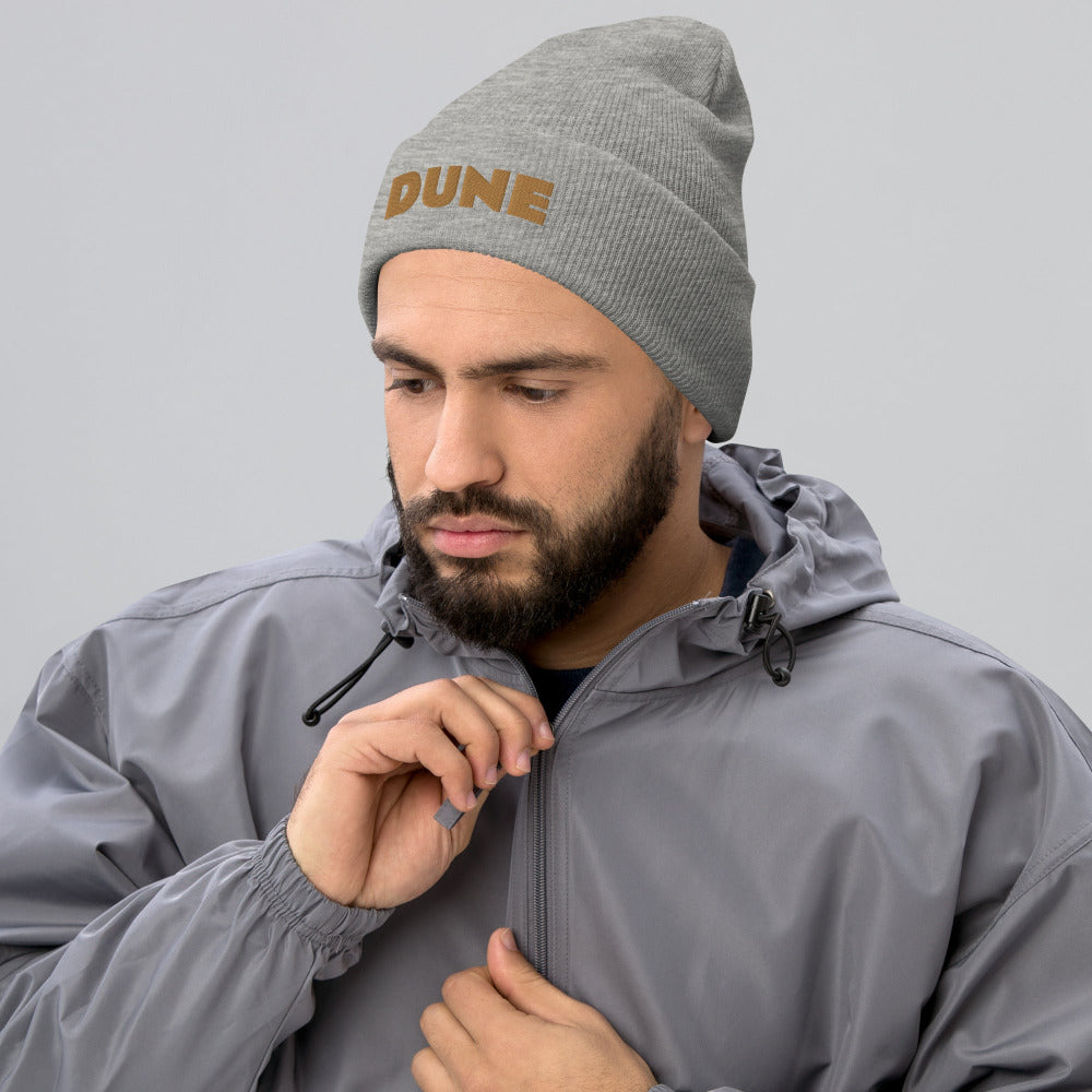 Dune Cuffed Beanie with Blue Stitch Embroidery - Heather Grey
