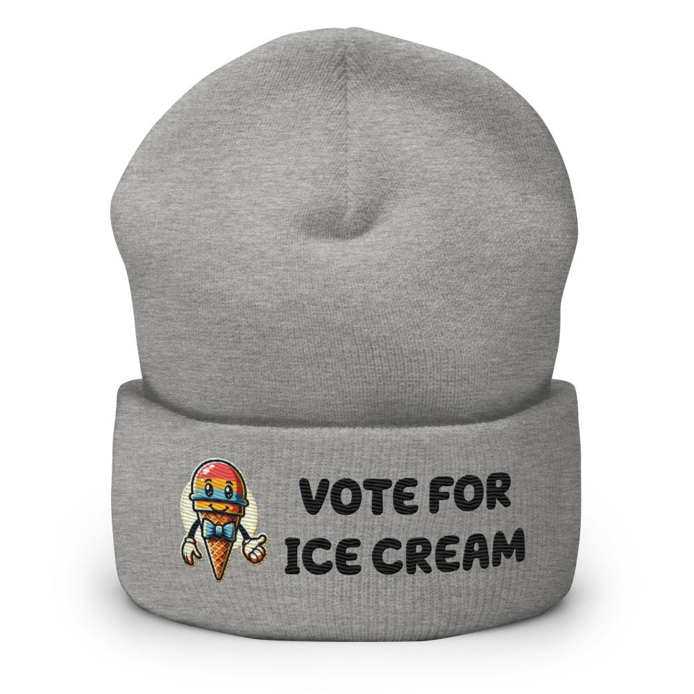 Vote For Ice Cream Cuffed Beanie - Heather Grey Color - https://ascensionemporium.net
